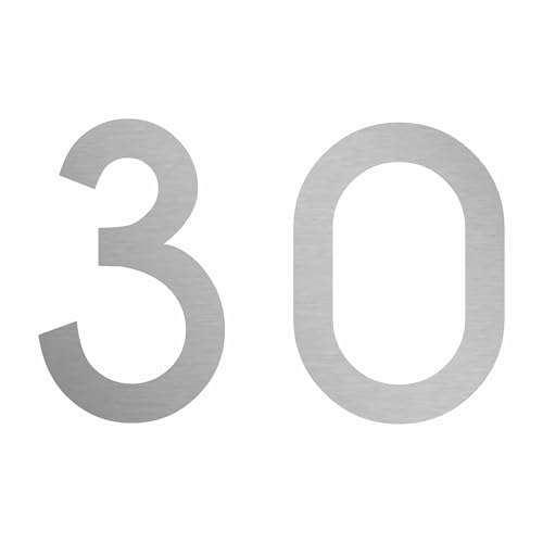 1peak Zahlen-Aufkleber 30 in Silber, 5 cm, Kennzeichnung o. Hausnummer Beschriftung für Briefkasten, Mülltonne & Allen glatten Flächen von 1peak