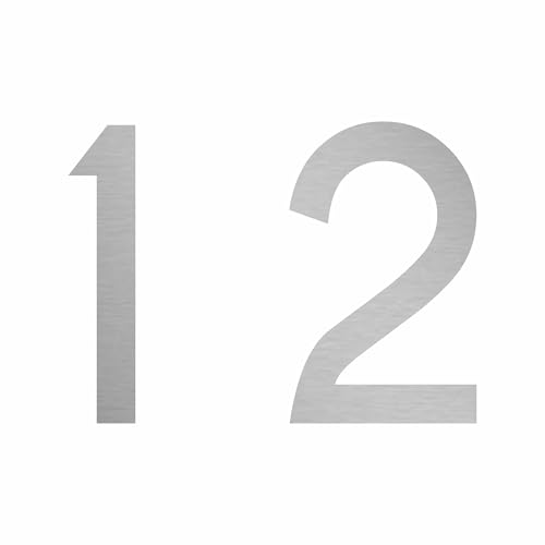 1peak Hausnummer Aufkleber 12 in Silber, 20 cm groß, für Mülltonne, Tür, Tor & div. Beschriftungen, wetterfest von 1peak