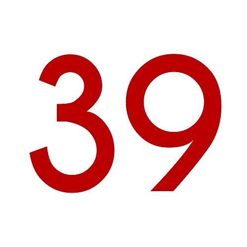 1peak Zahlenaufkleber Nummer 39, rot, 2cm (20mm) hoch, Aufkleber mit Zahlen in vielen Farben + Höhen, wetterfest von 1peak