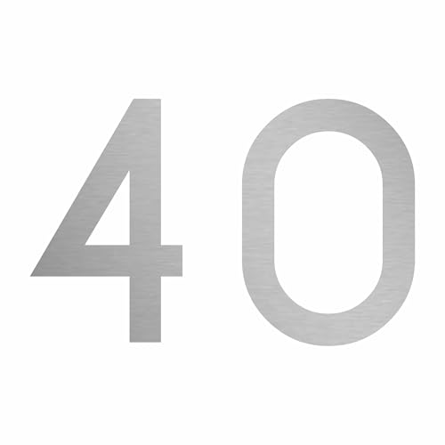 1peak Hausnummer Aufkleber 40 in Silber, 20 cm groß, für Mülltonne, Tür, Tor & div. Beschriftungen, wetterfest von 1peak