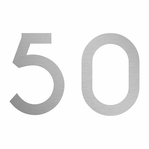 1peak Zahl 50 in Silber, 30 cm großer Sticker aus Selbstklebender Klebefolie zum aufkleben, wetterfeste Klebezahl von 1peak