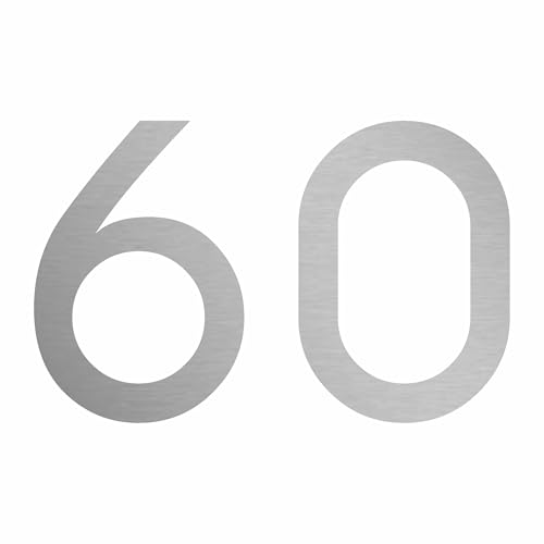 1peak Zahl 60 in Silber, 30 cm großer Sticker aus Selbstklebender Klebefolie zum aufkleben, wetterfeste Klebezahl von 1peak