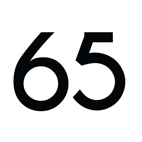 1peak Zahlenaufkleber Nummer 65, schwarz, 5cm (50mm) hoch, Aufkleber mit Zahlen in vielen Farben + Höhen, wetterfest von 1peak