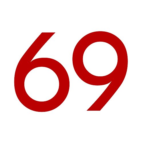 1peak Zahlenaufkleber Nummer 69, rot, 20cm (200mm) hoch, Aufkleber mit Zahlen in vielen Farben + Höhen, wetterfest von 1peak