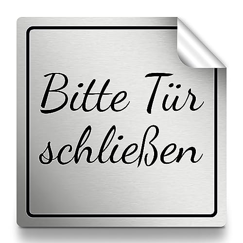 Bitte Tür schließen Aufkleber, 10x10cm in silber, selbstklebender Sticker/Folie für die Tür von 1peak