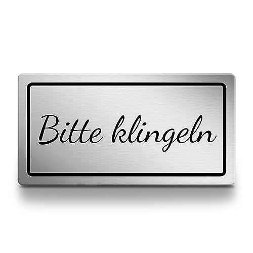 Bitte klingeln Schild rechteckig, 15cm lang in silber, selbstklebendes Klingelschild aus Acryl für draußen, wetterfest und UV-beständiges Hinweisschild von 1peak