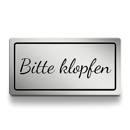 Bitte klopfen Schild rechteckig, 15cm lang in silber, selbstklebendes Klingelschild aus Acryl für draußen, wetterfest und UV-beständiges Hinweisschild von 1peak