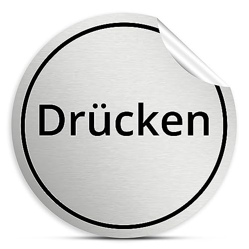 Drücken Aufkleber rund, 10cm in silber, selbstklebender Sticker, wetterfest und UV-beständig von 1peak