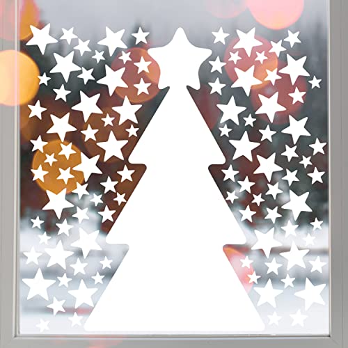 Fensteraufkleber f. Weihnachten, Sterne + Tannenbaum 59 teilig, statische Fensterbild Aufkleber, Winterdeko für Fenster & Tür, wiederverwendbar von 1peak