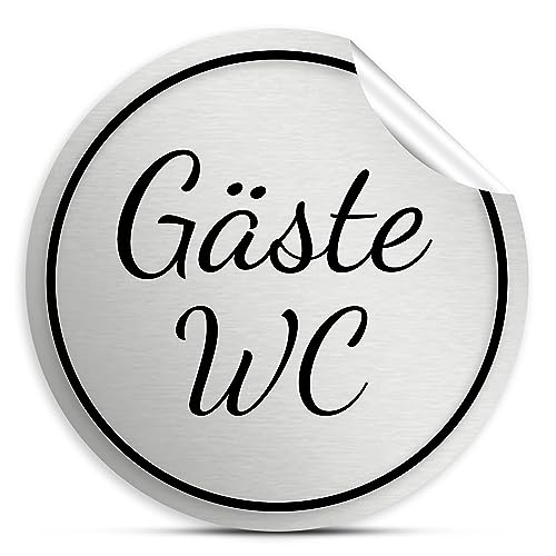 Gäste WC Aufkleber rund, 10cm in silber, selbstklebender Sticker/Folie, wetterfestes Toilettenschild von 1peak