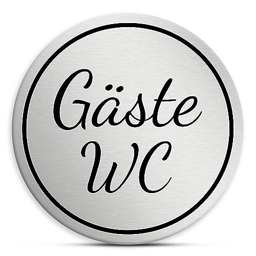 Gäste WC Schild rund, 7cm in silber, selbstklebend, Toiletten Hinweisschild von 1peak