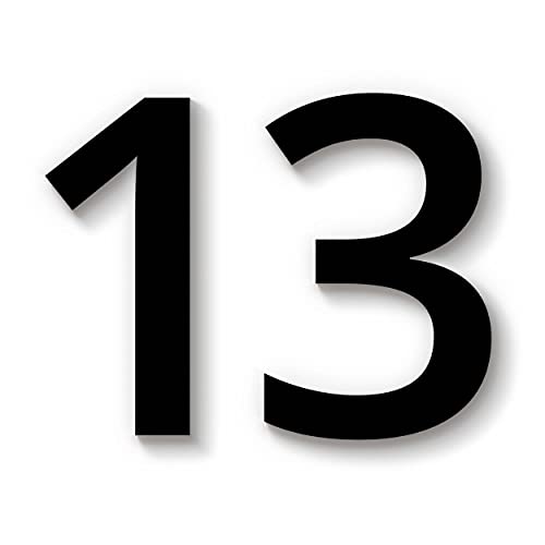 Hausnummer 13 in schwarz aus Acryl, wetterfest, 20cm hoch, mit Abstandshalter, Schrauben & Dübel, weitere Befestigungsmöglichkeiten & Höhen verfügbar von 1peak