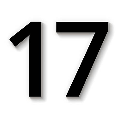 Hausnummer 17 in schwarz aus Acryl, wetterfest, 20cm hoch, mit Abstandshalter, Schrauben & Dübel, weitere Befestigungsmöglichkeiten & Höhen verfügbar von 1peak