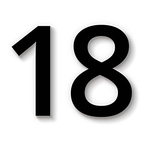 Hausnummer 18 in schwarz aus Acryl, wetterfest, 10cm hoch, selbstklebend, weitere Befestigungsmöglichkeiten & Höhen verfügbar von 1peak