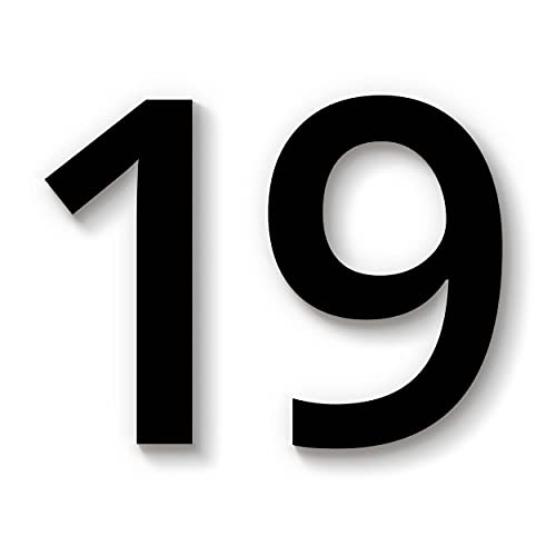 Hausnummer 19 in schwarz aus Acryl, wetterfest, 10cm hoch, mit Abstandshalter, Schrauben & Dübel, weitere Befestigungsmöglichkeiten & Höhen verfügbar von 1peak