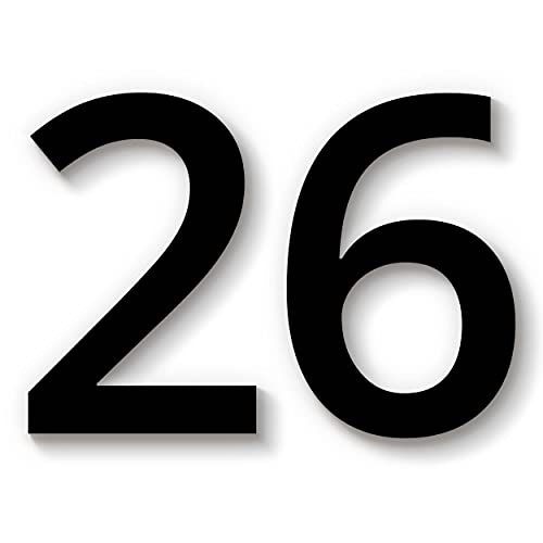 Hausnummer 26 in schwarz aus Acryl, wetterfest, 5cm hoch, selbstklebend, weitere Befestigungsmöglichkeiten & Höhen verfügbar von 1peak
