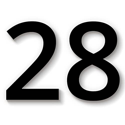 Hausnummer 28 in schwarz aus Acryl, wetterfest, 10cm hoch, selbstklebend, weitere Befestigungsmöglichkeiten & Höhen verfügbar von 1peak