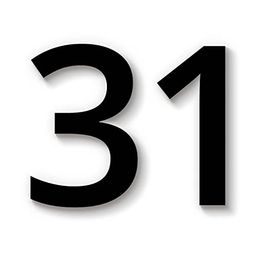 Hausnummer 31 in schwarz aus Acryl, wetterfest, 10cm hoch, mit Abstandshalter, Schrauben & Dübel, weitere Befestigungsmöglichkeiten & Höhen verfügbar von 1peak