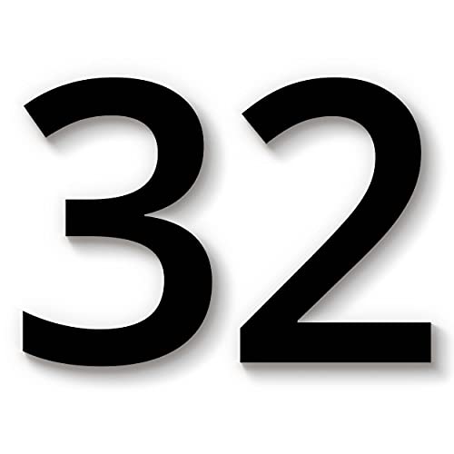 Hausnummer 32 in schwarz aus Acryl, wetterfest, 15cm hoch, mit Abstandshalter, Schrauben & Dübel, weitere Befestigungsmöglichkeiten & Höhen verfügbar von 1peak