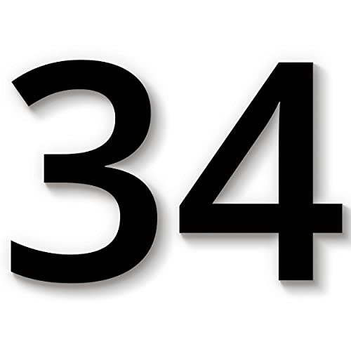 Hausnummer 34 in schwarz aus Acryl, wetterfest, 10cm hoch, mit Abstandshalter, Schrauben & Dübel, weitere Befestigungsmöglichkeiten & Höhen verfügbar von 1peak