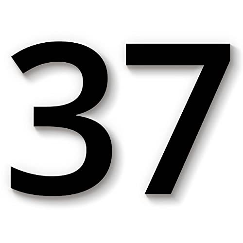 Hausnummer 37 in schwarz aus Acryl, wetterfest, 20cm hoch, mit Abstandshalter, Schrauben & Dübel, weitere Befestigungsmöglichkeiten & Höhen verfügbar von 1peak