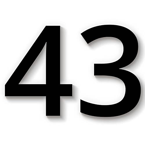 Hausnummer 43 in schwarz aus Acryl, wetterfest, 15cm hoch, mit Abstandshalter, Schrauben & Dübel, weitere Befestigungsmöglichkeiten & Höhen verfügbar von 1peak