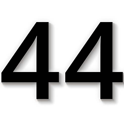 Hausnummer 44 in schwarz aus Acryl, wetterfest, 10cm hoch, selbstklebend, weitere Befestigungsmöglichkeiten & Höhen verfügbar von 1peak