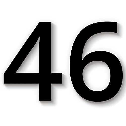 Hausnummer 46 in schwarz aus Acryl, wetterfest, 15cm hoch, mit Abstandshalter, Schrauben & Dübel, weitere Befestigungsmöglichkeiten & Höhen verfügbar von 1peak