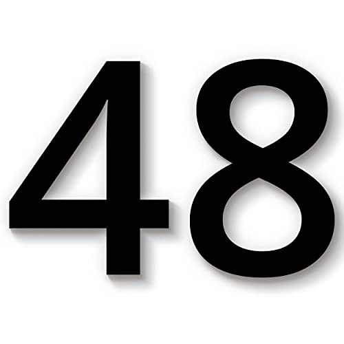 Hausnummer 48 in schwarz aus Acryl, wetterfest, 10cm hoch, mit Abstandshalter, Schrauben & Dübel, weitere Befestigungsmöglichkeiten & Höhen verfügbar von 1peak