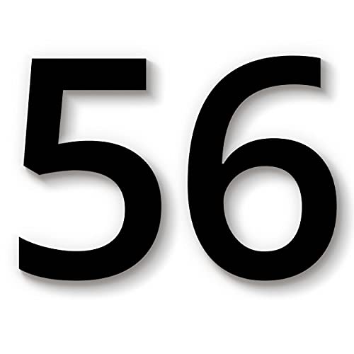 Hausnummer 56 in schwarz aus Acryl, wetterfest, 15cm hoch, selbstklebend, weitere Befestigungsmöglichkeiten & Höhen verfügbar von 1peak