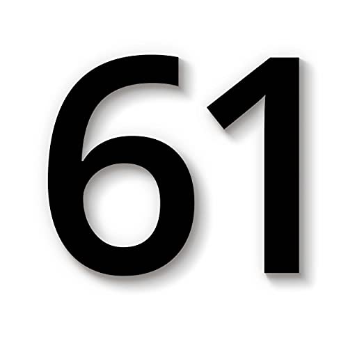 Hausnummer 61 in schwarz aus Acryl, wetterfest, 10cm hoch, mit Abstandshalter, Schrauben & Dübel, weitere Befestigungsmöglichkeiten & Höhen verfügbar von 1peak