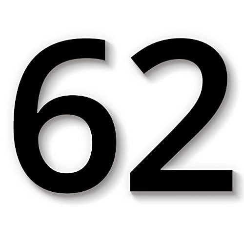 Hausnummer 62 in schwarz aus Acryl, wetterfest, 20cm hoch, mit Abstandshalter, Schrauben & Dübel, weitere Befestigungsmöglichkeiten & Höhen verfügbar von 1peak