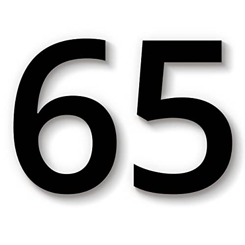 Hausnummer 65 in schwarz aus Acryl, wetterfest, 5cm hoch, selbstklebend, weitere Befestigungsmöglichkeiten & Höhen verfügbar von 1peak