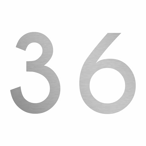 Hausnummer Aufkleber 36 in silber, 20 cm groß, für Mülltonne, Tür, Tor & div. Beschriftungen, wetterfest Hausnummer Aufkleber 36 in silber, 20 cm groß, für Mülltonne, Tür, Tor & div. Beschriftungen, wetterfest von 1peak
