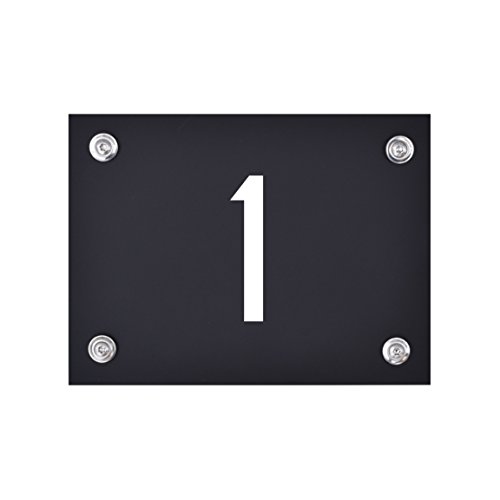 Hausnummer Schild 1 aus Acryl, Hausnummernschild in schwarz, mit weißer Schrift inkl. Zubehör von 1peak
