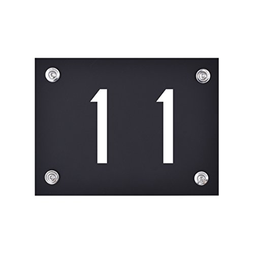 Hausnummer Schild 11 aus Acryl, Hausnummernschild in schwarz, mit weißer Schrift inkl. Zubehör von 1peak