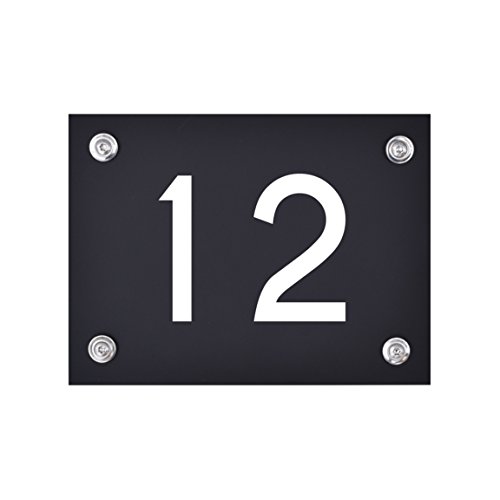 Hausnummer Schild 12 aus Acryl, Hausnummernschild in schwarz, mit weißer Schrift inkl. Zubehör von 1peak