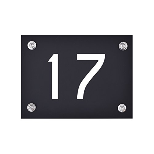 Hausnummer Schild 17 aus Acryl, Hausnummernschild in schwarz, mit weißer Schrift inkl. Zubehör von 1peak