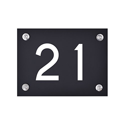 Hausnummer Schild 21 aus Acryl, Hausnummernschild in schwarz, mit weißer Schrift inkl. Zubehör von 1peak