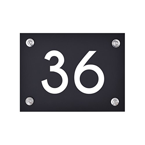 Hausnummer Schild 36 aus Acryl, Hausnummernschild in schwarz, mit weißer Schrift inkl. Zubehör von 1peak