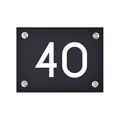 Hausnummer Schild 40 aus Acryl, Hausnummernschild in schwarz, mit weißer Schrift inkl. Zubehör von 1peak