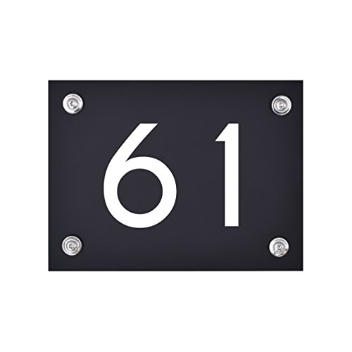 Hausnummer Schild 61 aus Acryl, Hausnummernschild in schwarz, mit weißer Schrift inkl. Zubehör von 1peak