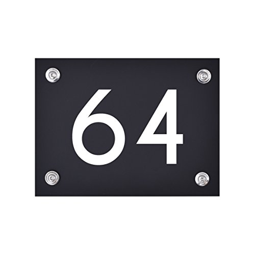Hausnummer Schild 64 aus Acryl, Hausnummernschild in schwarz, mit weißer Schrift inkl. Zubehör von 1peak