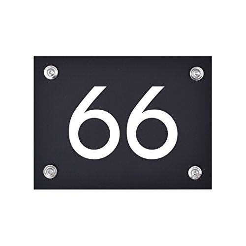 Hausnummer Schild 66 aus Acryl, Hausnummernschild in schwarz, mit weißer Schrift inkl. Zubehör von 1peak
