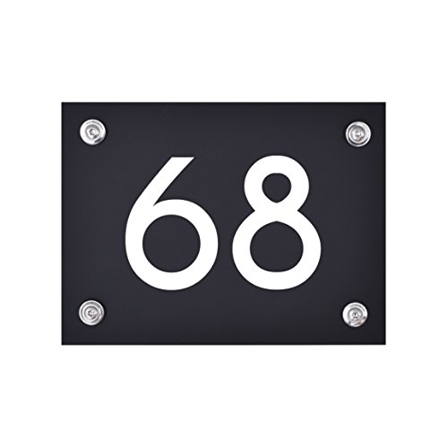 Hausnummer Schild 68 aus Acryl, Hausnummernschild in schwarz, mit weißer Schrift inkl. Zubehör von 1peak
