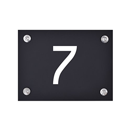 Hausnummer Schild 7 aus Acryl, Hausnummernschild in schwarz, mit weißer Schrift inkl. Zubehör von 1peak