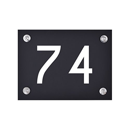 Hausnummer Schild 74 aus Acryl, Hausnummernschild in schwarz, mit weißer Schrift inkl. Zubehör von 1peak