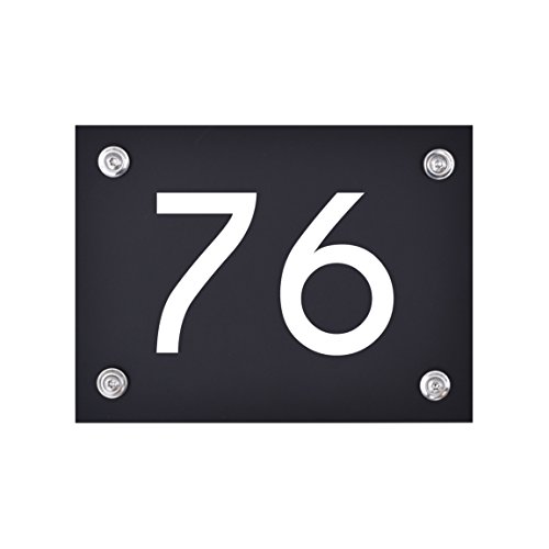 Hausnummer Schild 76 aus Acryl, Hausnummernschild in schwarz, mit weißer Schrift inkl. Zubehör von 1peak