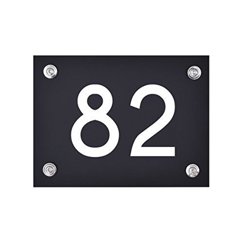 Hausnummer Schild 82 aus Acryl, Hausnummernschild in schwarz, mit weißer Schrift inkl. Zubehör von 1peak