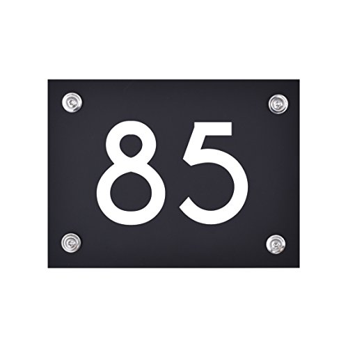 Hausnummer Schild 85 aus Acryl, Hausnummernschild in schwarz, mit weißer Schrift inkl. Zubehör von 1peak